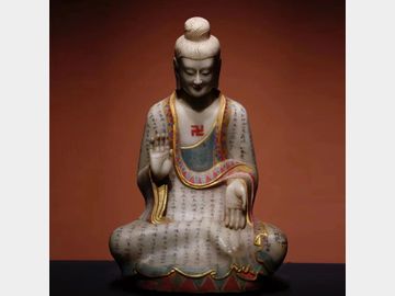 Buddhist relics, white marble painted Buddha statues