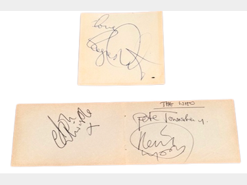 The Who Fully Group Signed Cut Pages w/ Keith Moon (4 Sigs) (JSA, Tracks Authentication)