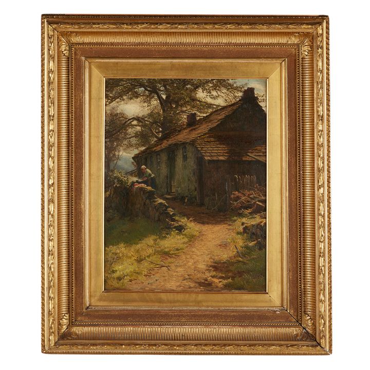 DAVID FARQUHARSON A.R.A., A.R.S.A., R.S.W., R.O.I. (SCOTTISH 1840-1907) COTTAGE, GLENEAGLES 46cm x 36cm (18in x 14in)