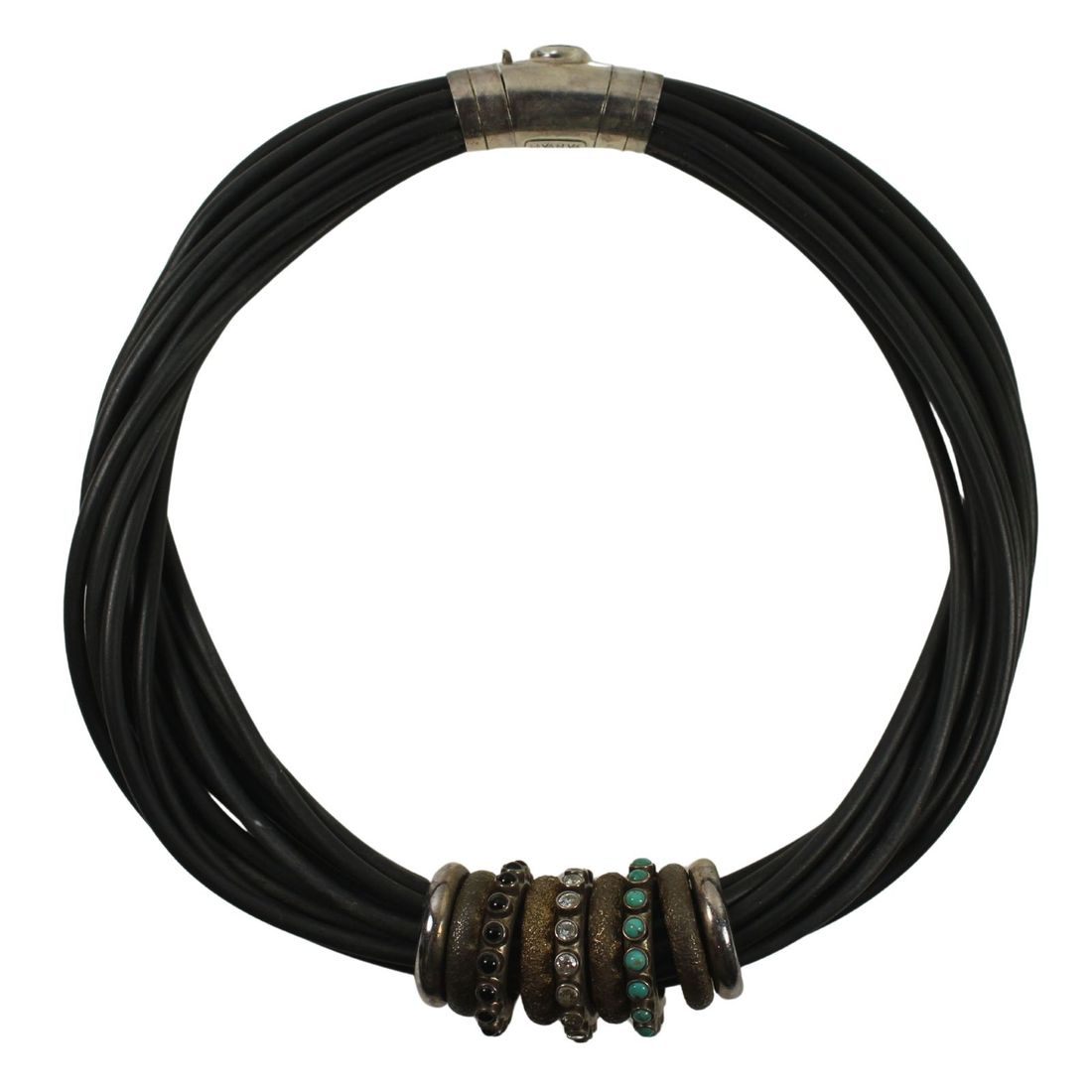 Designer Choker Necklace by 'Yanvan' in Multi-strand Rubber with Sterling (925) Silver Clasp
