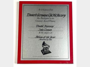 John Lennon "Double Fantasy" Grammy Award Certificate Recognizing The Hit Factory's Role