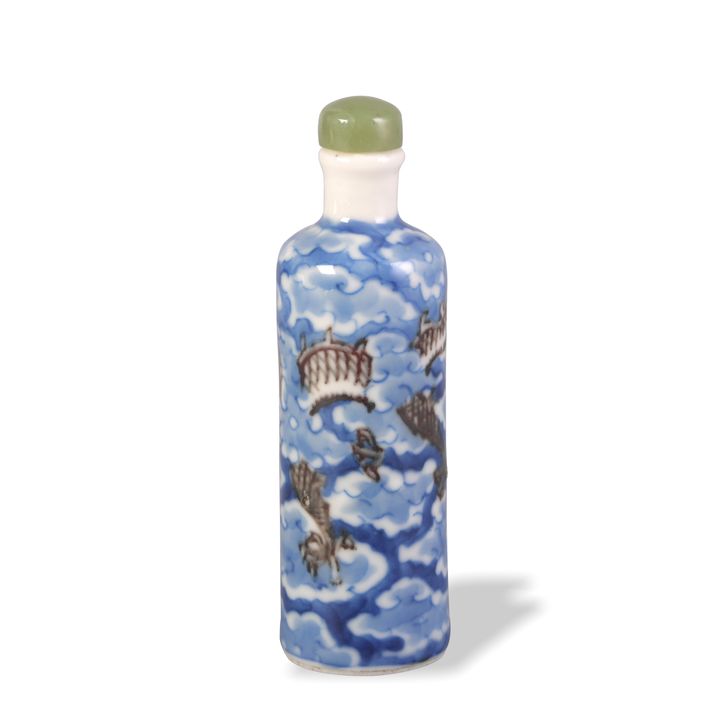 Chinese Blue and Red Underglaze Snuff Bottle, 19th Century