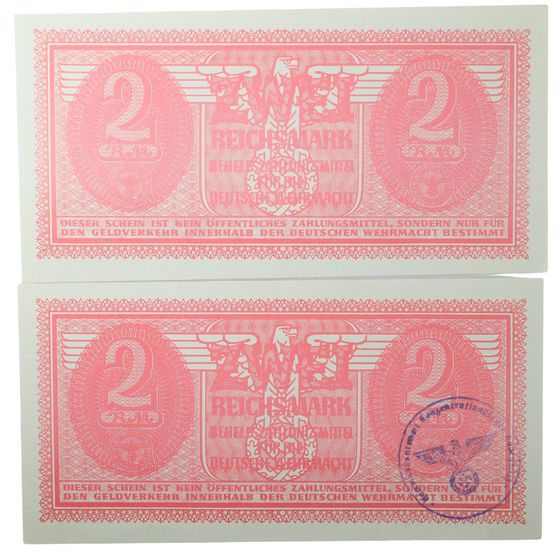 Germany Third Reich 'Auxiliary Payment' Zwei (2) Reichsmark Reproductions, Uncirc (2 items)