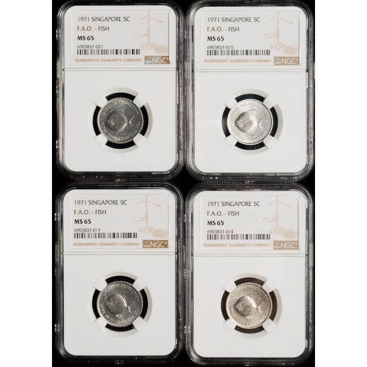 Singapore 1971 5cents (FAO) NGC MS65 x4pcs (6903887-014,017,021,015) Total 4pcs