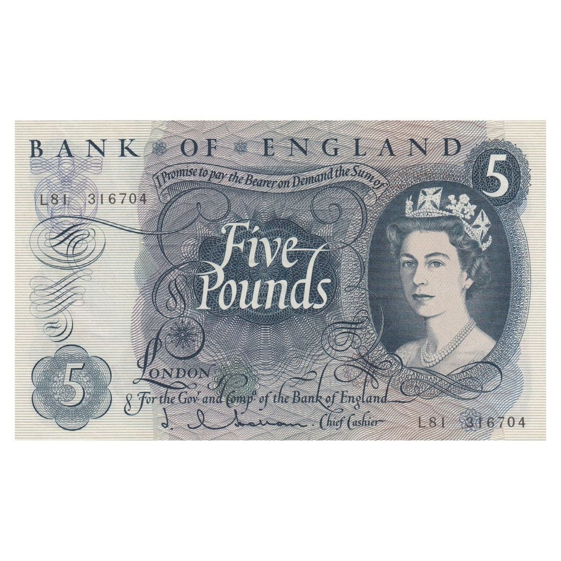 Great Britain 'Hollom' £5 (1963-66) good Extremely Fine OPQ