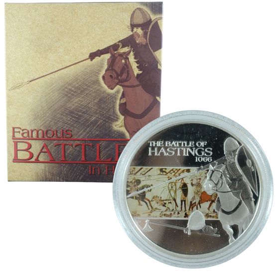 Tuvalu 2009 'Famous Battles - Hastings 1066' Coloured Proof Silver (999) $1, FDC