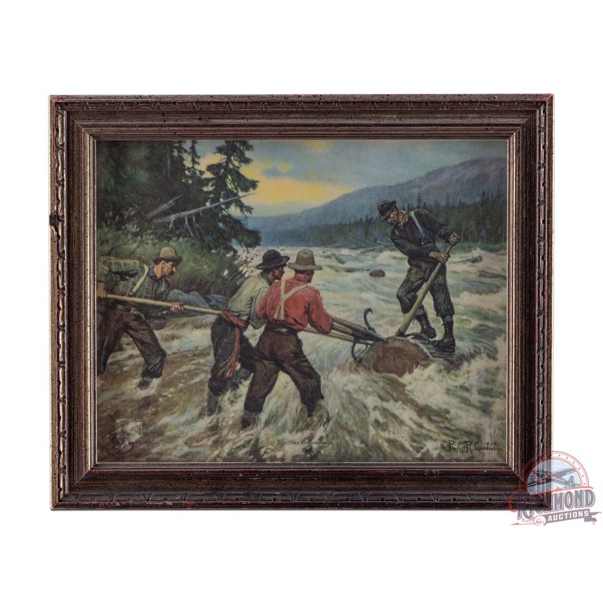 Phillip R Goodwin Framed Lithograph "The Spring Drive" River Scene w/ Loggers
