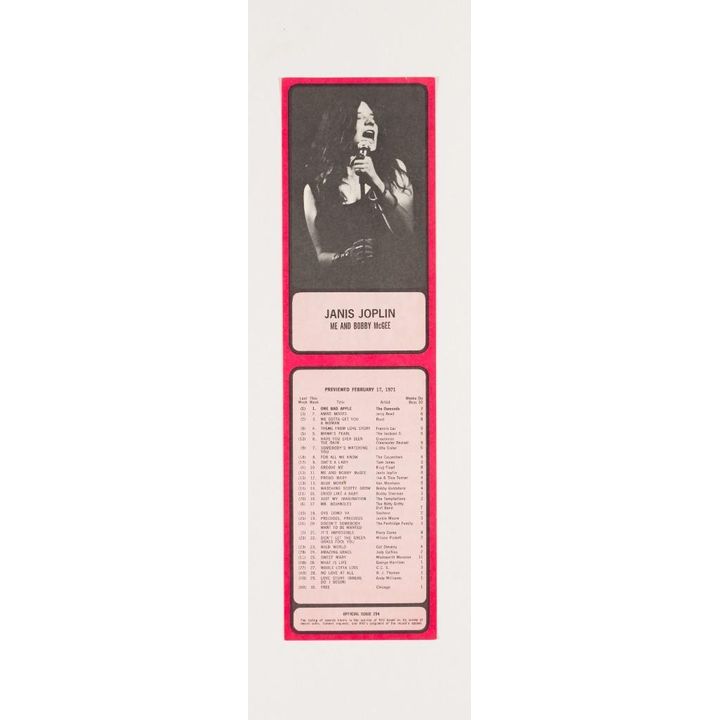 1971 Janis Joplin Los Angeles 93/KHJ AM Radio Survey Flyer Near Mint 89