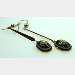 Scandinavian Banded Glass Drop Earrings in 14ct Yellow Gold with 9ct Stems (Pair)