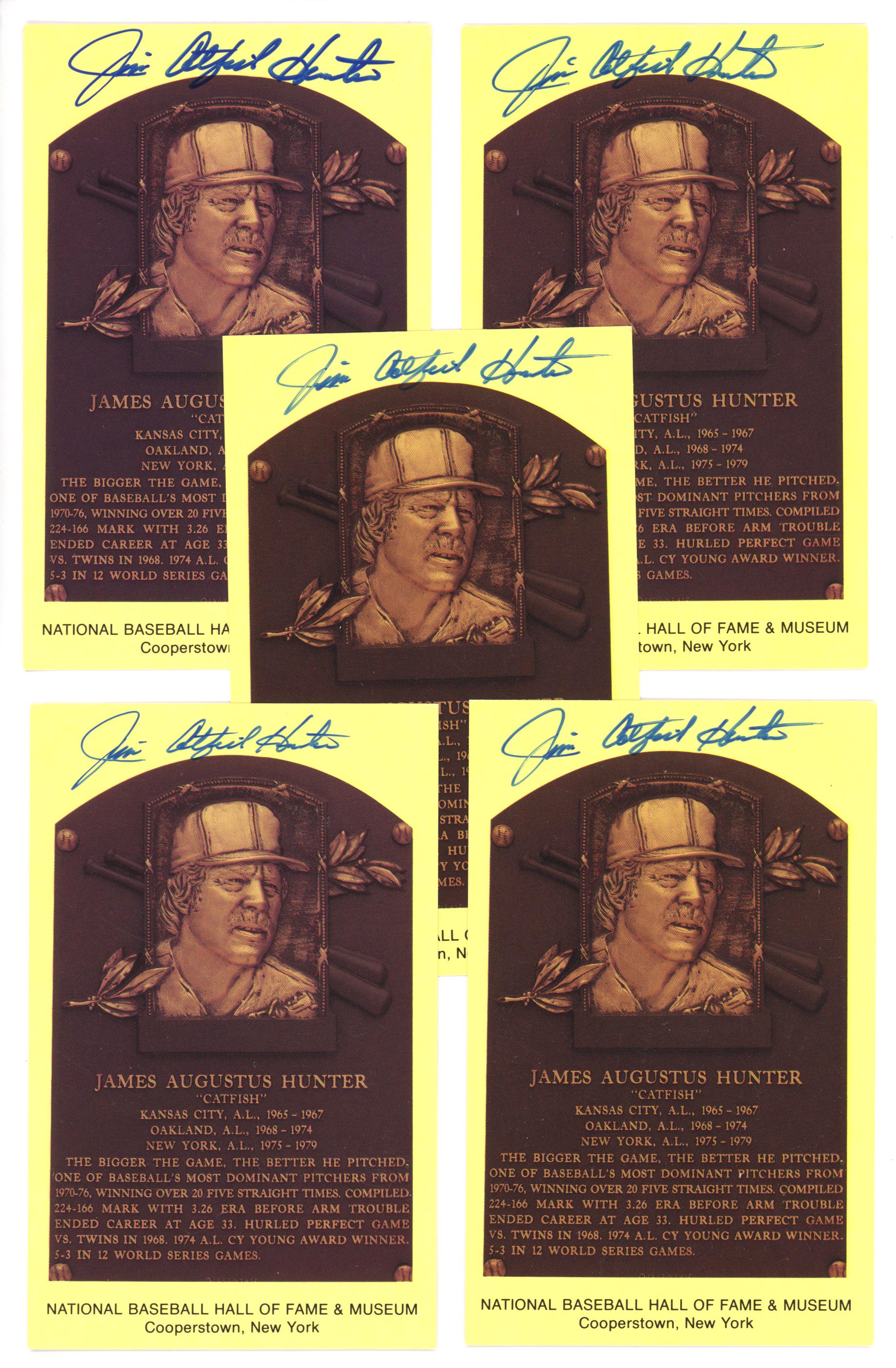 Jim "Catfish" Hunter MLB Hall of Fame Lot of 5 Autographed HOF