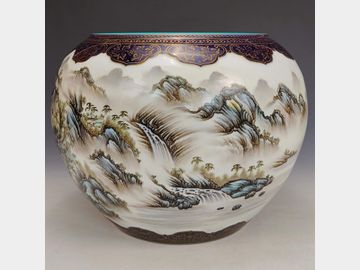 A Qing Dynasty Qianlong-era style exquisitely crafted official kiln famille rose landscape vase