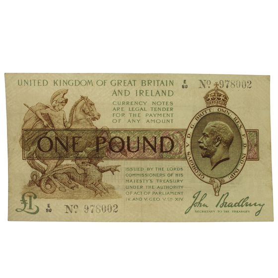 Great Britain 'Bradbury' £1 (Dec 1918), Crisp Very Fine