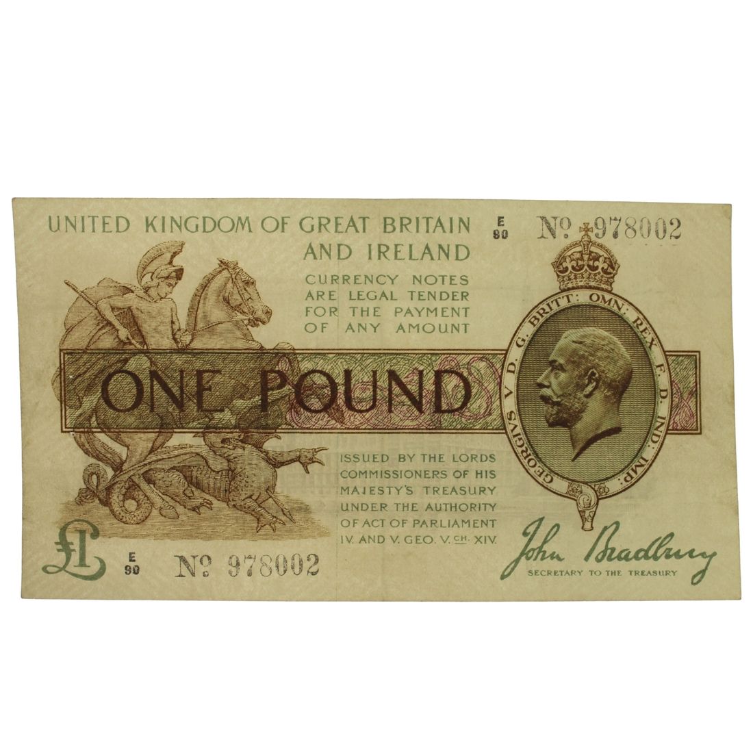 Great Britain 'Bradbury' £1 (Dec 1918), Crisp Very Fine