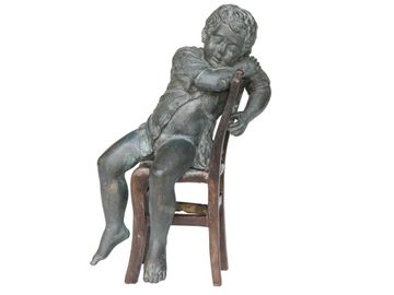 Vintage Maitland-Smith Bronze Sculpture Depicting Boy in Chair