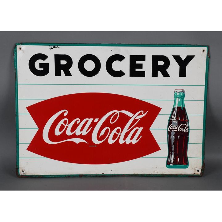 Coca-Cola w/Bottle Grocery Metal Sign (TAC)