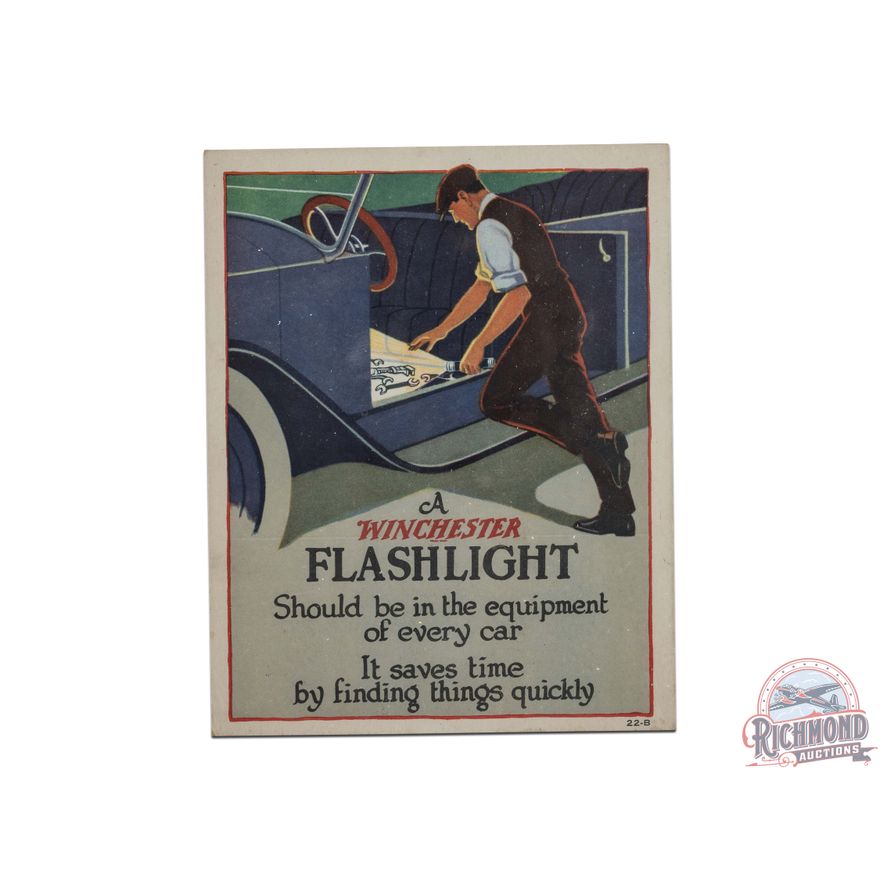 Winchester Flashlights and Roller Skates Double Sided Advertising Sign w/ Automobile