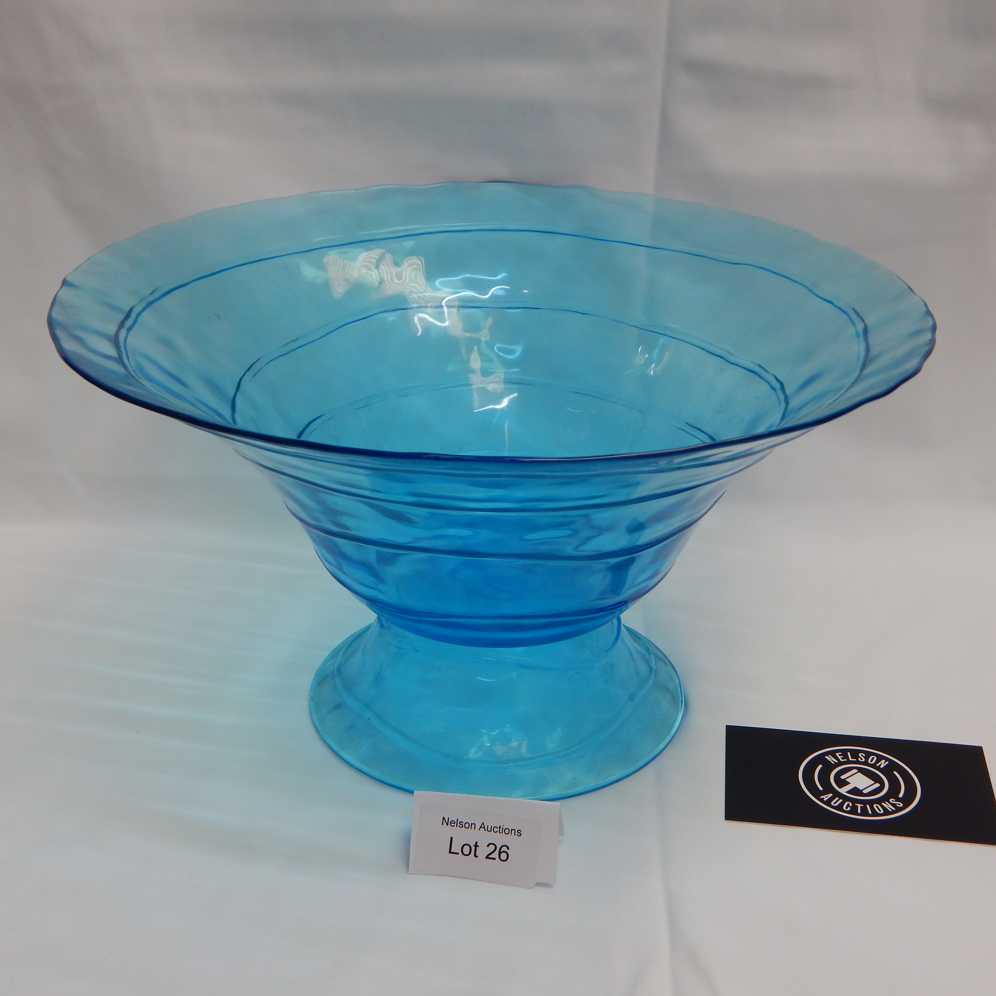 Turquoise hand blown pedestal vase / bowl — NZ auction result
