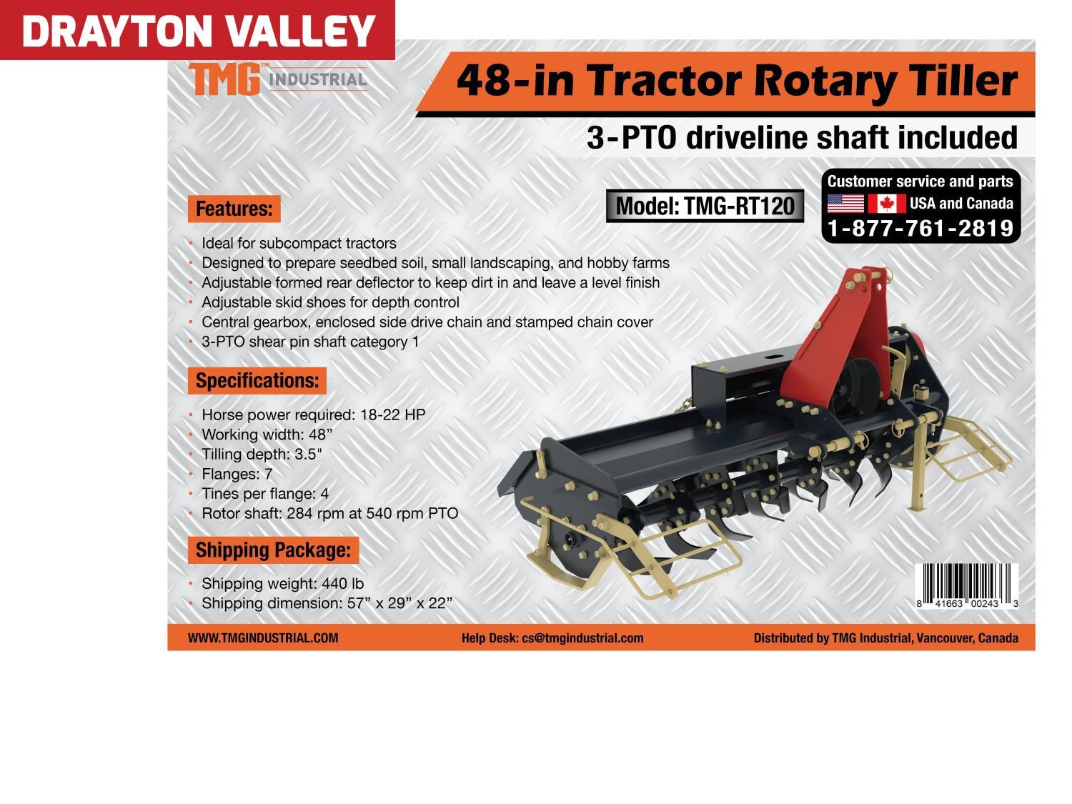 Stan Forge RT120 48 Inch Rotary Tiller 3 PT Hitch Attachment (Unused ...