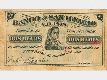 M503 – 2 Reales Banco de San Ignacio, 1878. F.