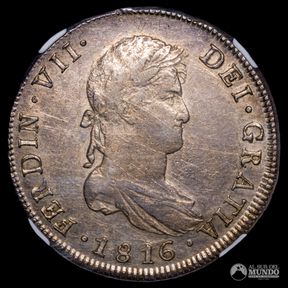 Chile, Santiago. 8 Reales. 1816 (Fernando VII). FJ. NGC AU Details.