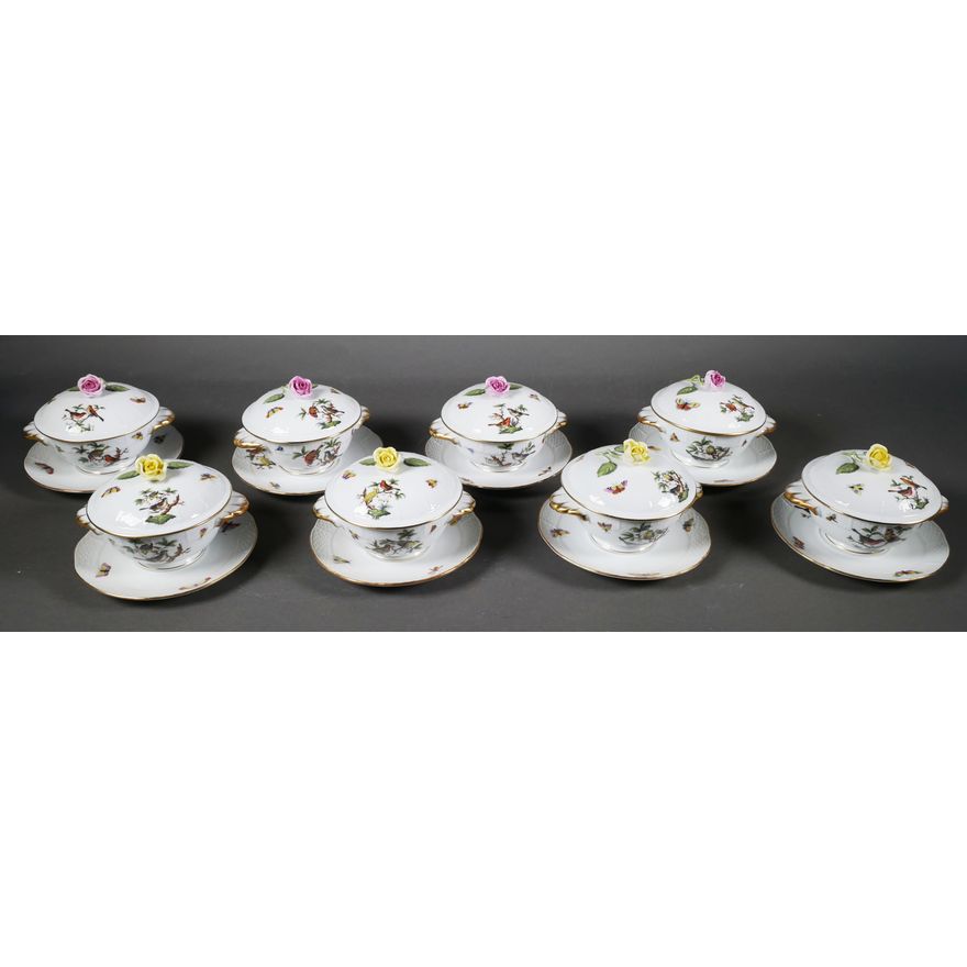 HEREND Rothschild Lidded Bowls, Underplates