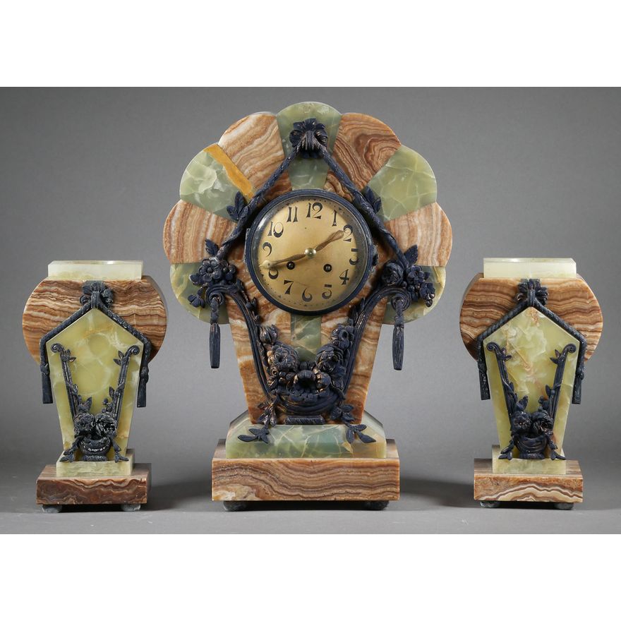 FRENCH ART DECO CLOCK SET