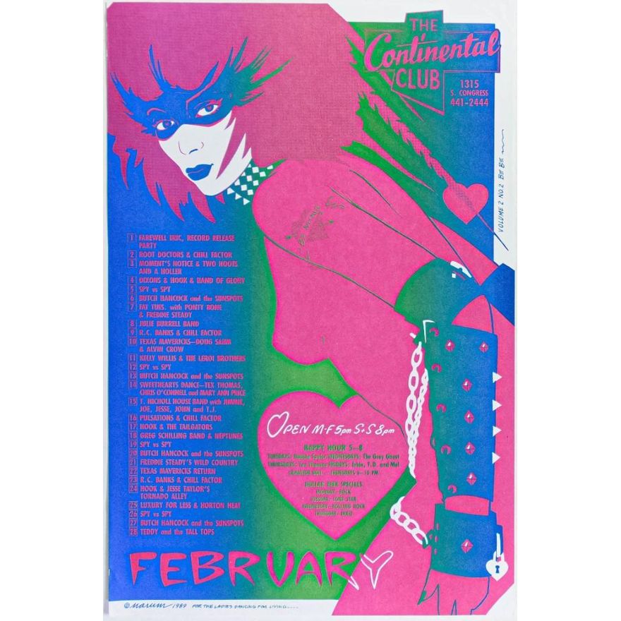 1989 Spy vs Spy Butch Hancock The Continental Club February Calendar Poster Excellent 79