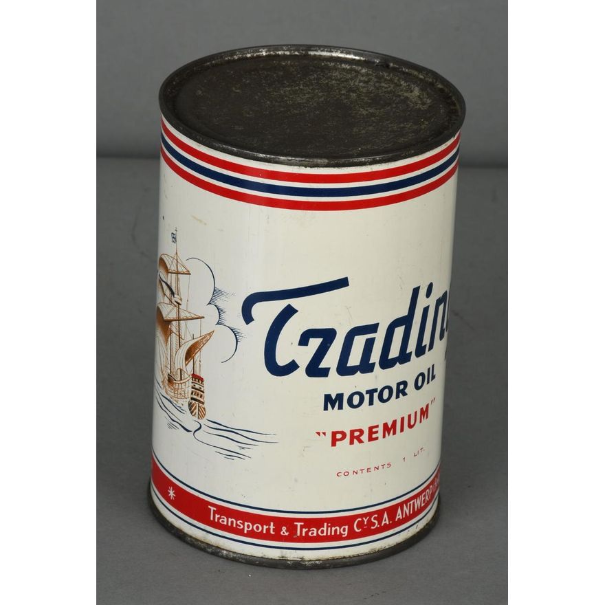 Trading "Premium" Motor Oil w/Ship Logo One Quart Round Metal Can