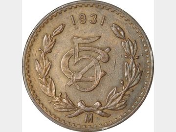 KM# 422 – 5 Centavos 1931 Mo. VF+.