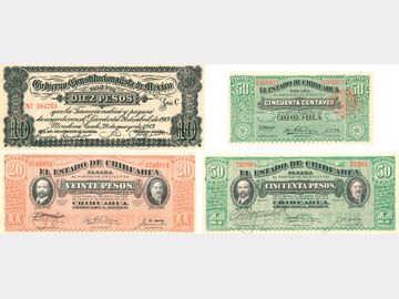 (Lote de 4 piezas) Emisiones revolucionarias de Chihuahua y Coahuila.