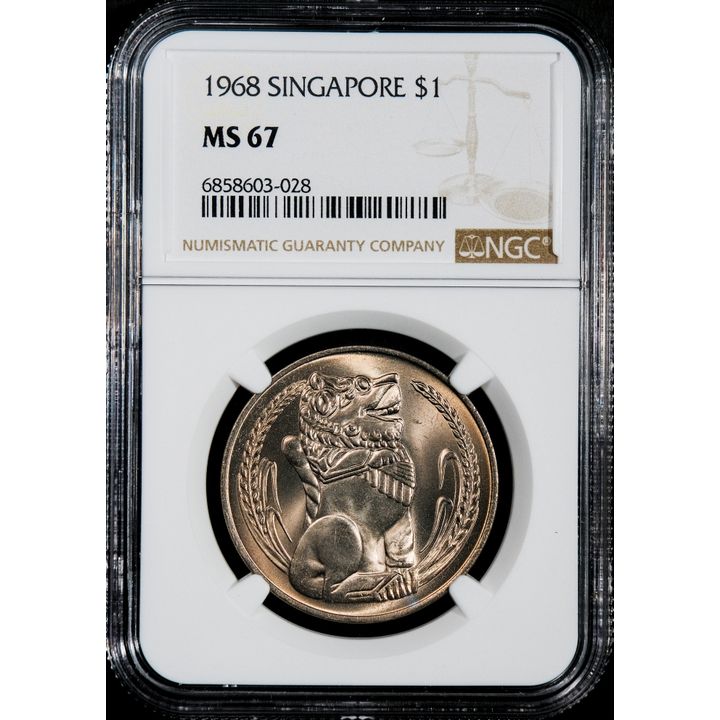Singapore 1968 Merlion $1 NGCMS67 (6858603-028)