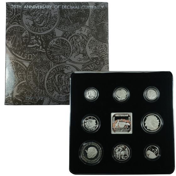 Australia 1991 '25th Year of Decimal Currency' Masterpieces in Silver (925) Proof Set, FDC (9 items)