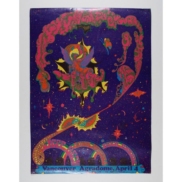 1969 John Moehring Jeff Beck Vancouver Agradome Poster TRIMMED Extra Fine 69