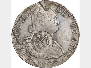 KM# SIMIL 265.1 – 8 Reales 1806 Mo TH, Resello Morelos. AU.