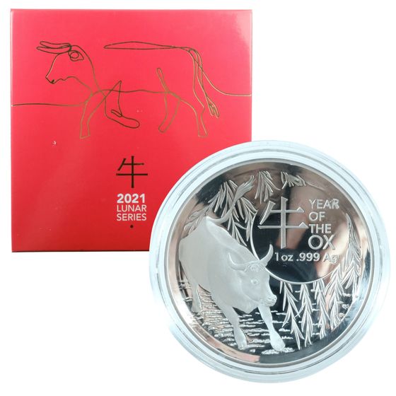 Australia 2021 Year of the Ox' Domed Proof Silver (999) $5, FDC