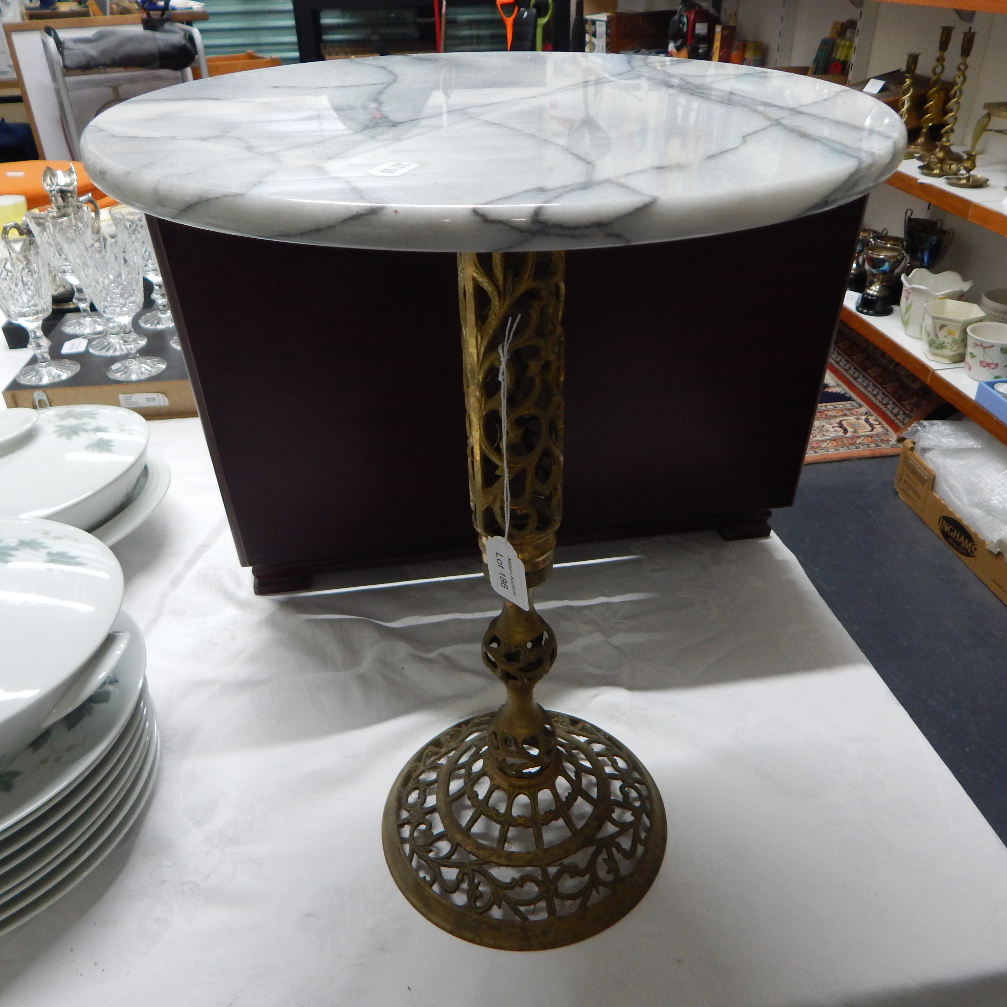 Marble topped side table w brass base — sold at auction in New Zealand for $30