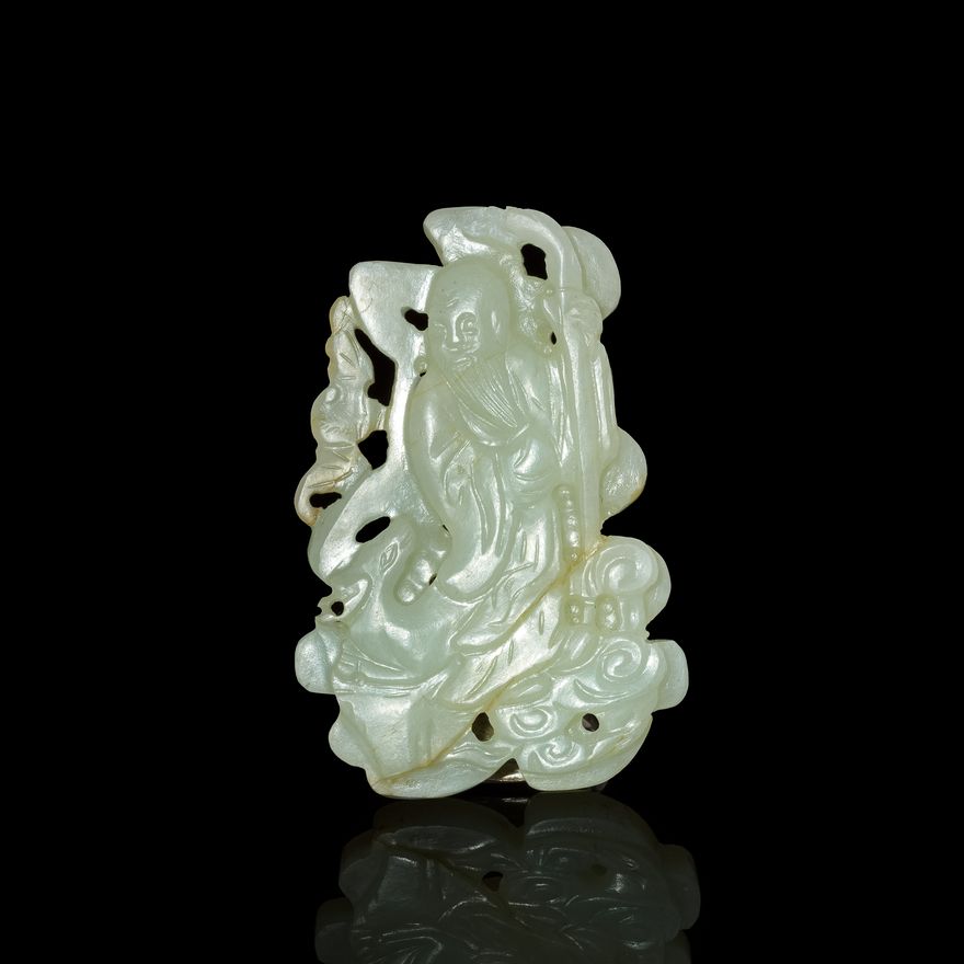 十八/十九世紀 玉雕壽星佩 A Chinese carved jade Shou pendant, 18th/19th century