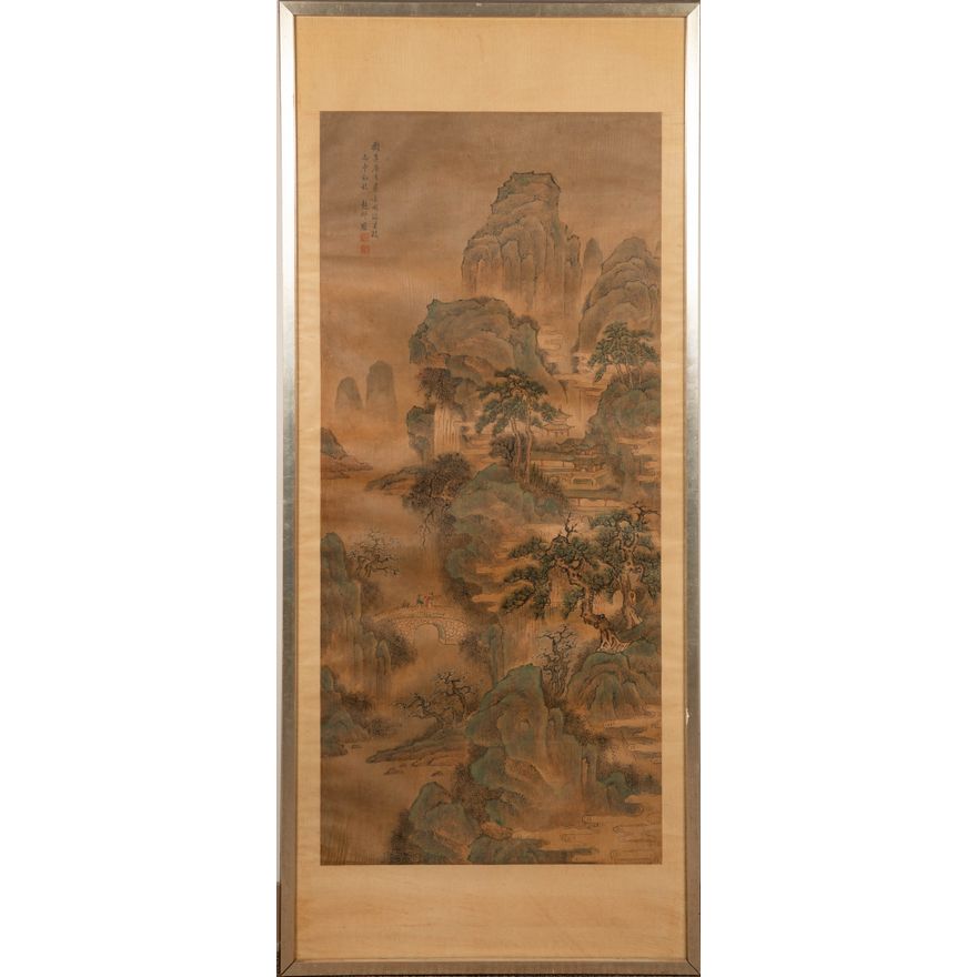 趙仲雍   山水鏡框 A Chinese landscape painting, signed Zhao Zhongyong (Chinese, 1289-1369)