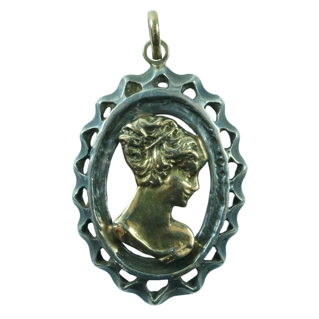 Exquisite Vintage European (800) Silver Pendant with Gilded Portrait of a Lady