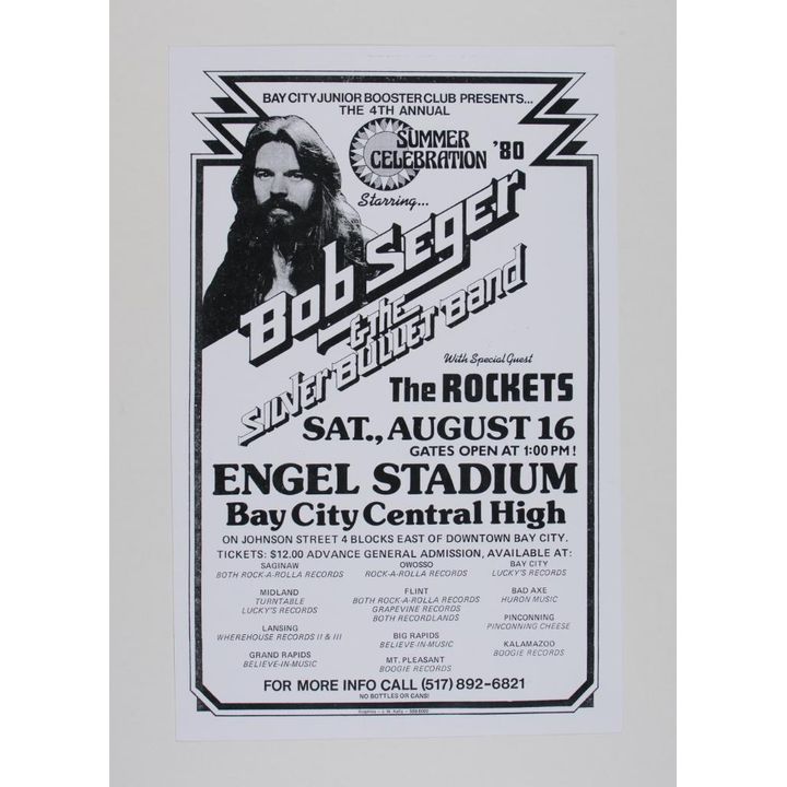 1980 Bob Seger Silver Bullet Band Engel Stadium Poster Mint 91