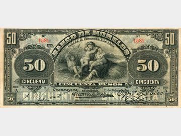 M420b – 50 Pesos El Banco de Morelos, 1910. VF+.