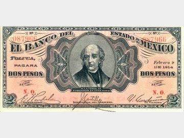 M405a – 2 Pesos El Banco del Estado de México, 1914. AU+.