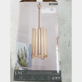 LNC Modern Gold 1 Light Drum Pendant Light with Stained Glass Shade Cylinder