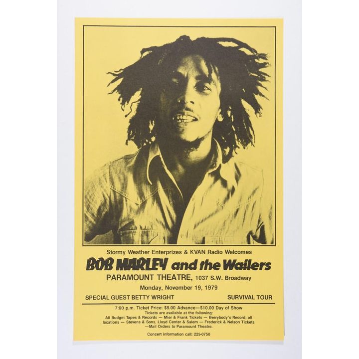 1979 Bob Marley & The Wailers Paramount Theatre Portland Poster Near Mint 87