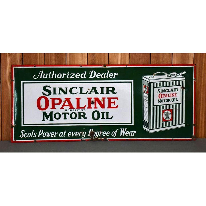 Sinclair Opaline Motor Oil w/Flat Can Logo Porcelain Sign (TAC)