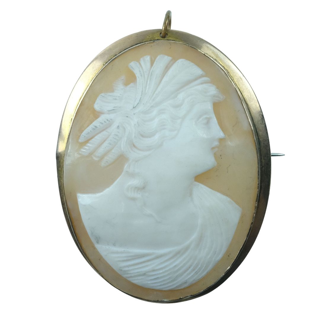 Antique Shell Cameo Pendant / Brooch in 9ct Yellow Gold