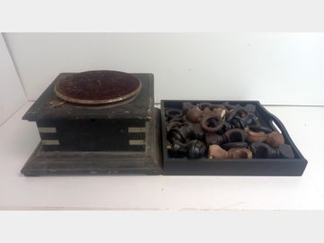 Turn Table and wooden tray with wooden curtain rings and fittings