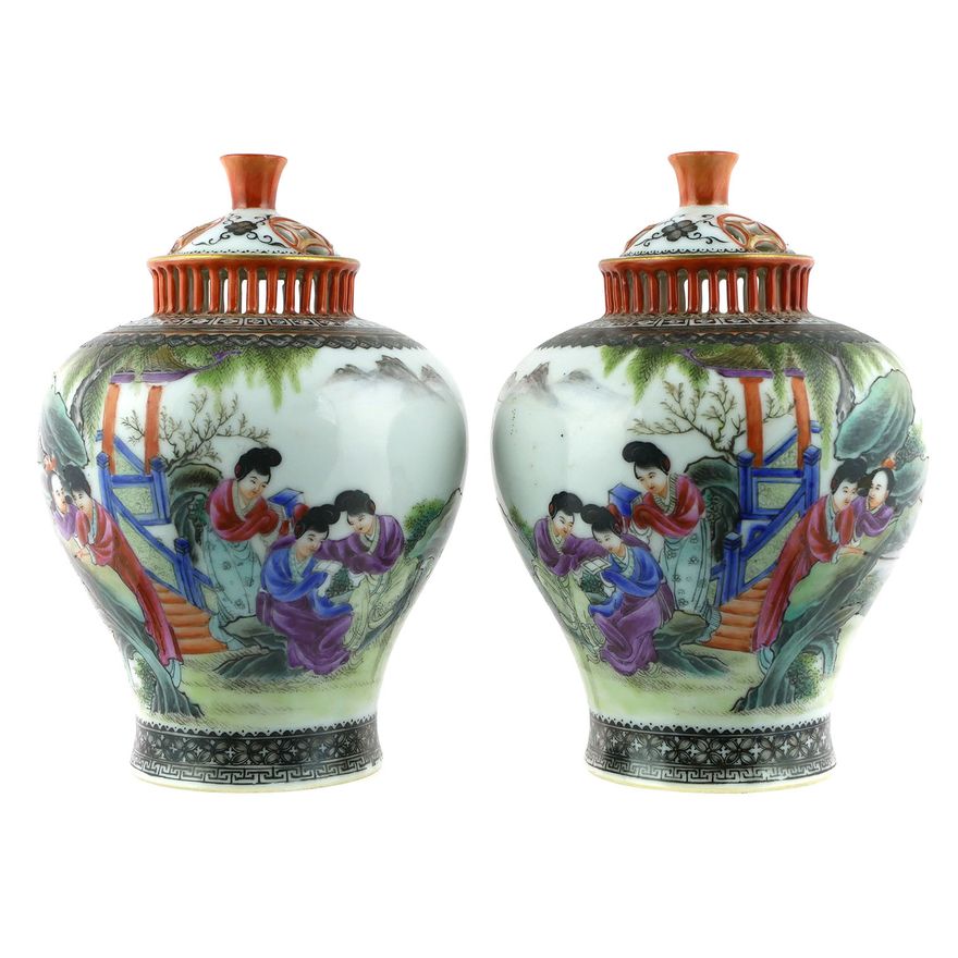 Pair Antique Chinese Porcelain Containers