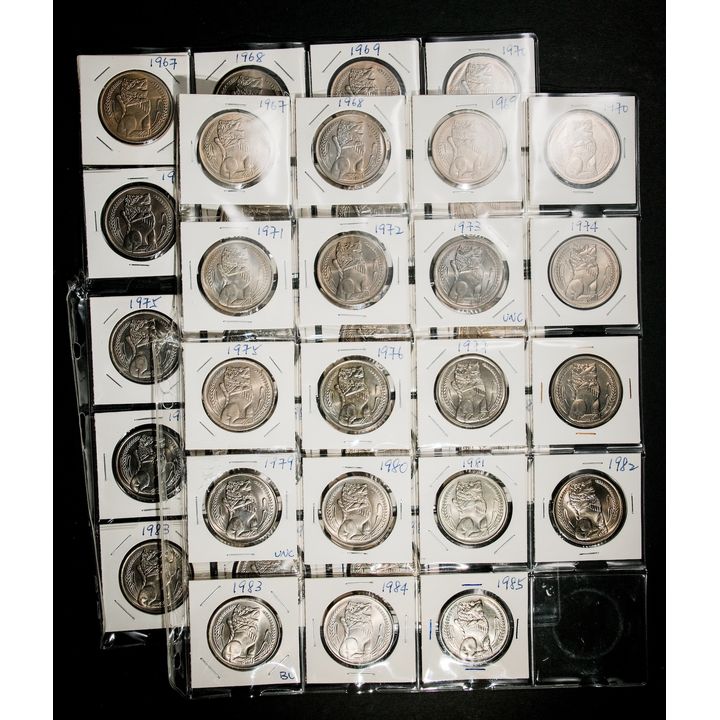 Singapore 1967-1985 $1 Merlion Year Set -AU-UNC x2 Set (38pcs)