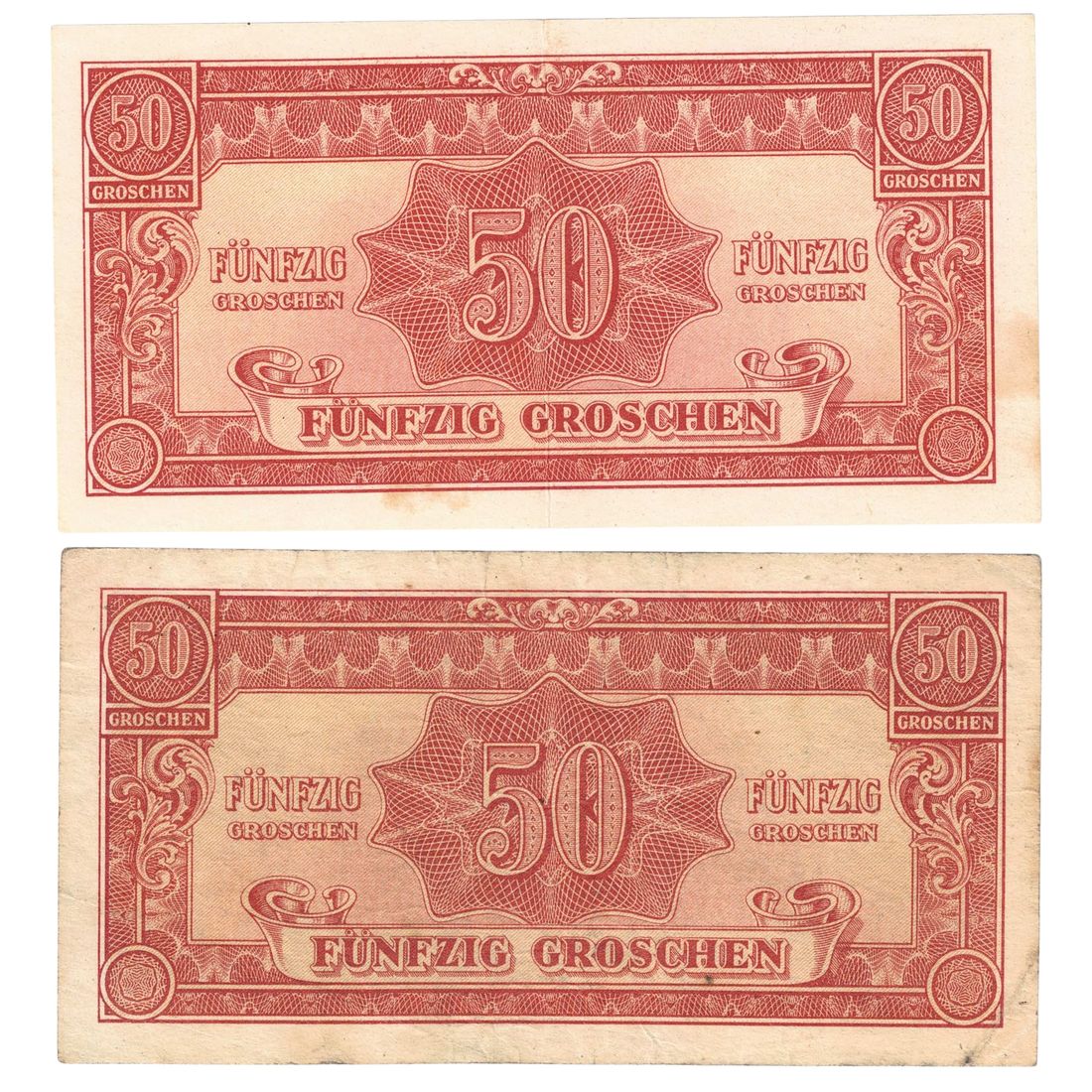 Austria (Allied Military Authority) 1945 Emergency 50 Groschen, VF & EF (2 varieties)